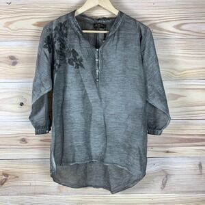 Y2K Rude Riders Top Silk Gray Roses Skull Cross California Italy Handcrafted